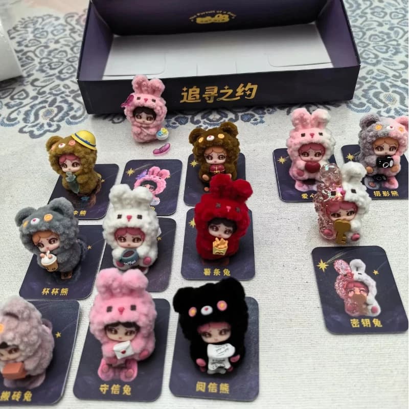 Hot Pursuit Promise Fluffy Blind Box Cute Cartoon Mini Figures Home Office Desktop Decor Collectible Plush Toys Ornaments Gifts