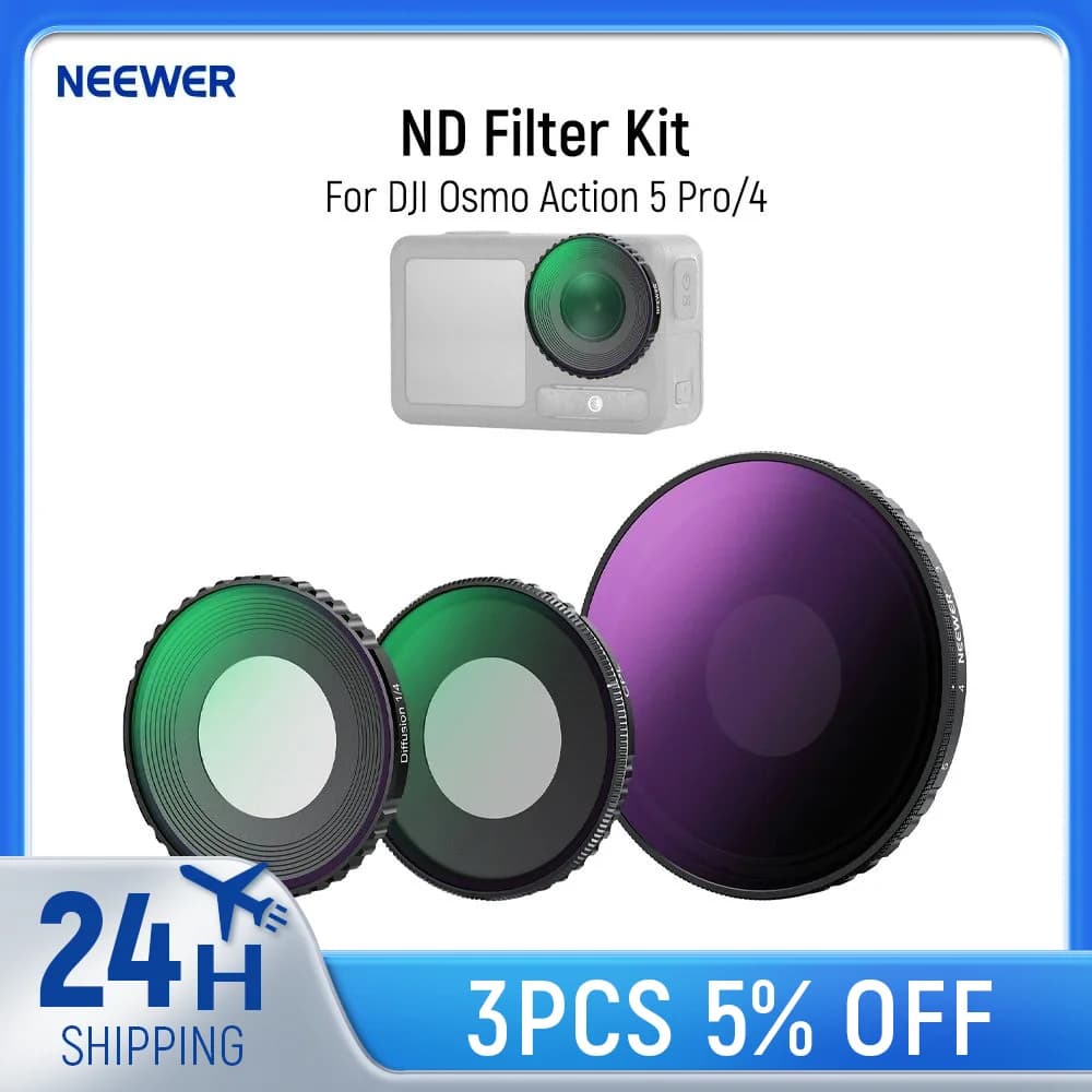 NEEWER Kit filtro ND compatibile con DJI Osmo Action 5 Pro/4, ND8-32 variabile+ CPL + filtro 1/4 a diffusione nebbia nera