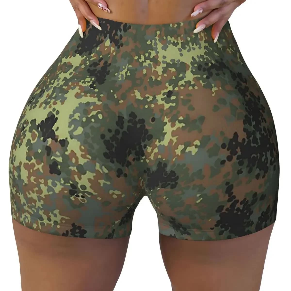 Custom Splintertarn German WW2 Camouflage Army Military Camo Yoga Shorts Women Gym Workout Running Athletic Volleyball Shorts