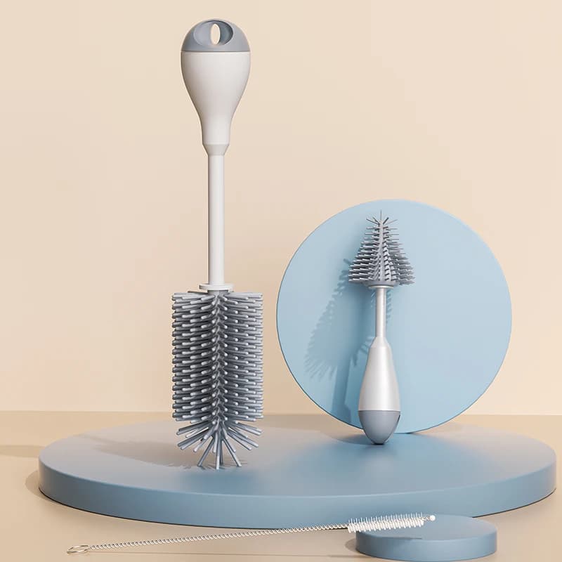 Set di Spazzole per Pulizia 3 in 1 con Rotazione a 360 Gradi, in Silicone, per Biberon, Ciuccio, Bicchieri e Cannucce