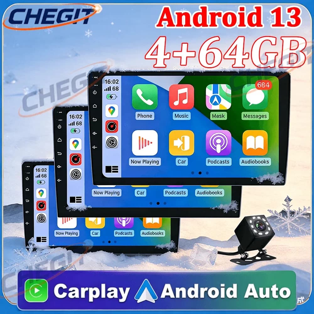 Autoradio Android 13 da 7/9/10 pollici con GPS, 2 DIN, Ricevitore Stereo, Lettore Multimediale 64G, Wireless CarPlay e Android Auto - Regalo Incluso