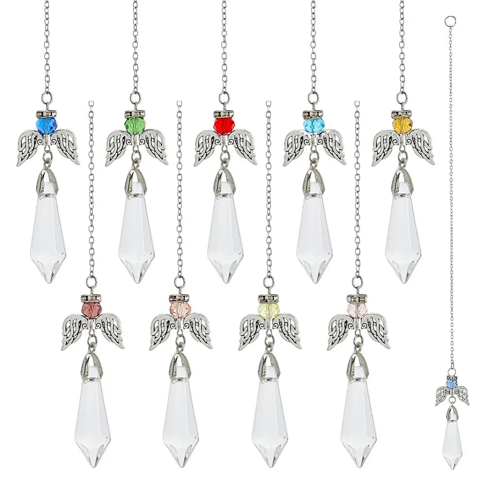 10Pcs Glass Dowsing Pendulums with 304 Stainless Steel Chain Mixed Color 311mm