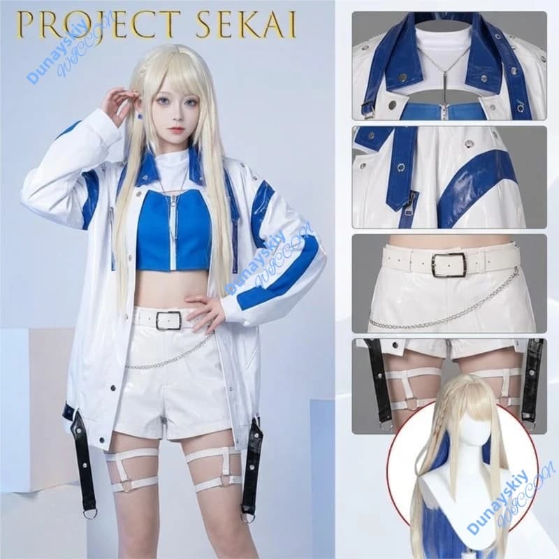 Costume Cosplay Azusawa Kohane di Project SEKAI Vivid BAD SQUAD, Outfit Stile Street con Top Stratificato e Pantaloni Cargo con Catena per Donna