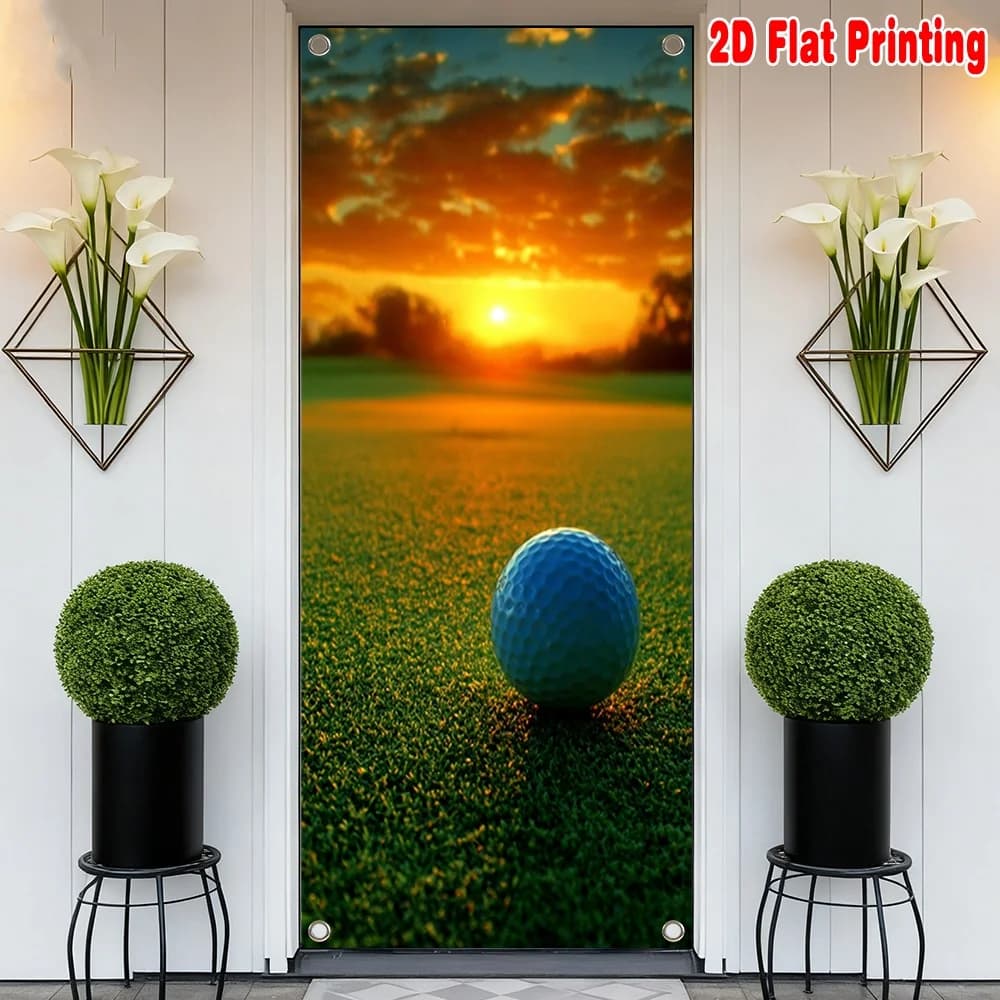 2D Flat 1pc Door Banner Sunset Golf Ball Polyester Suitable for Room Divider for Kitchen Living Room Bedroom Cozy Home