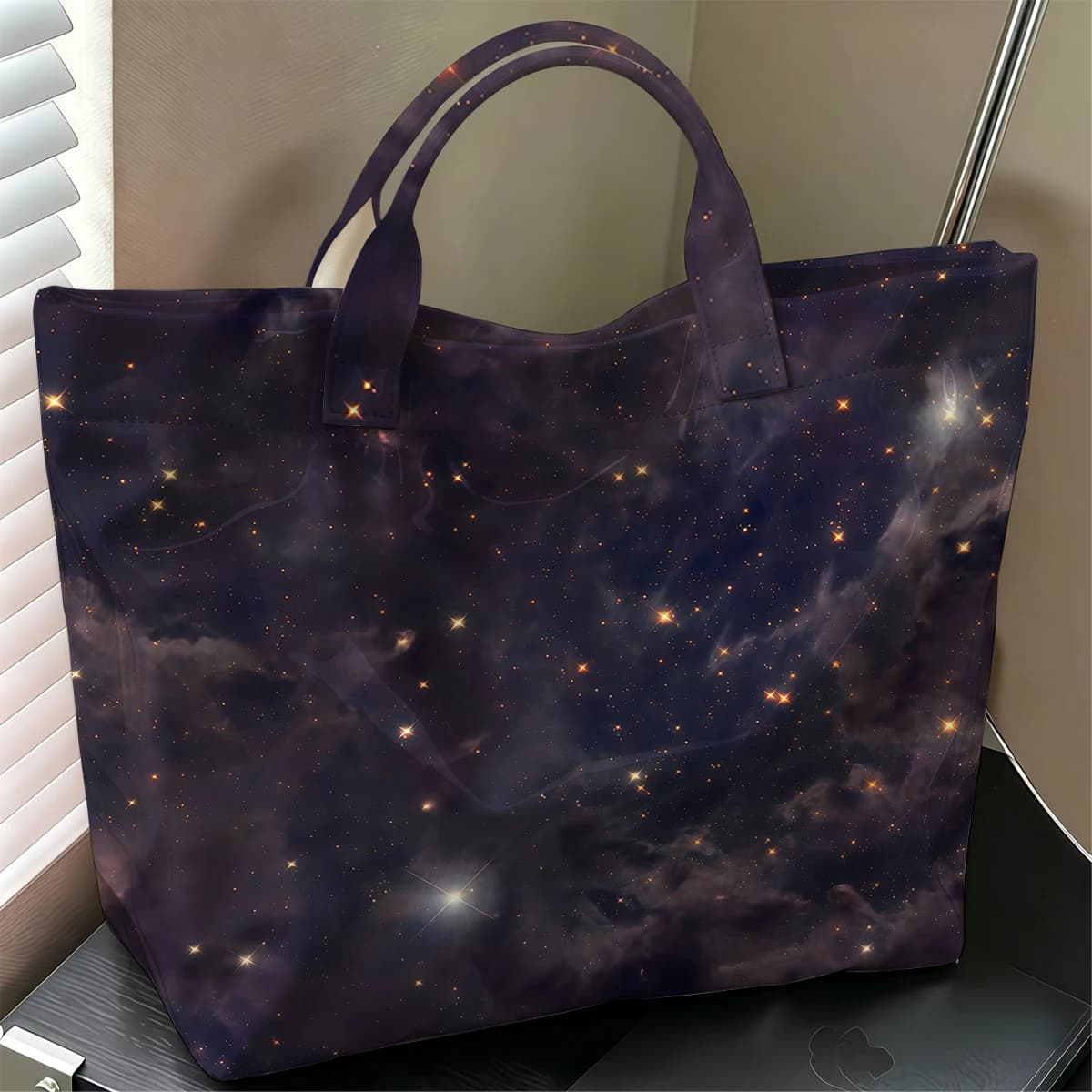 Deep Space Nebula Fashion Large Glossy PVC Tote Bag Hand Washable Waterproof Perfect Travel Commute Cosmetic Storage Shopper