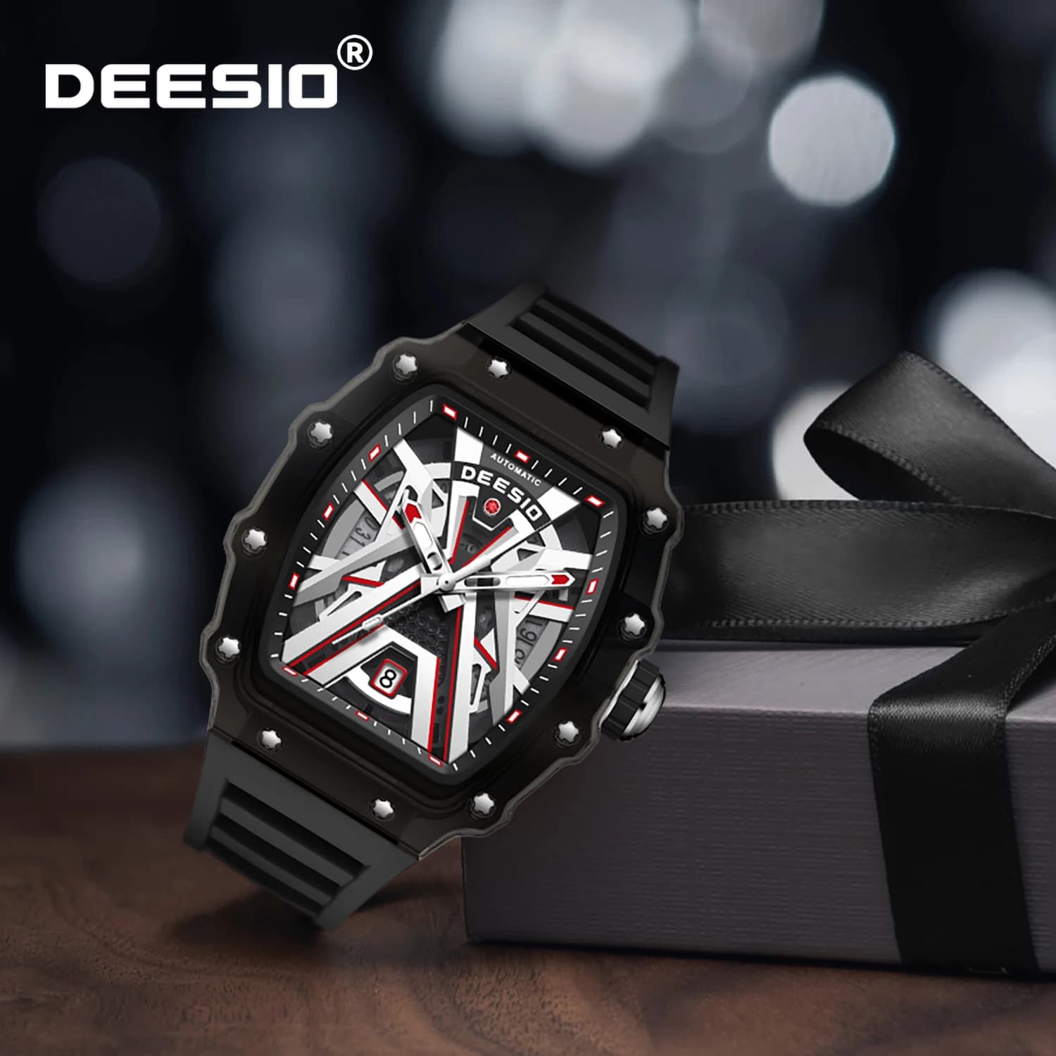 Orologio scheletrato automatico da uomo Deesio, orologio da polso meccanico a carica automatica con lancette luminose, cassa trasparente, impermeabile, ideale come regalo casual