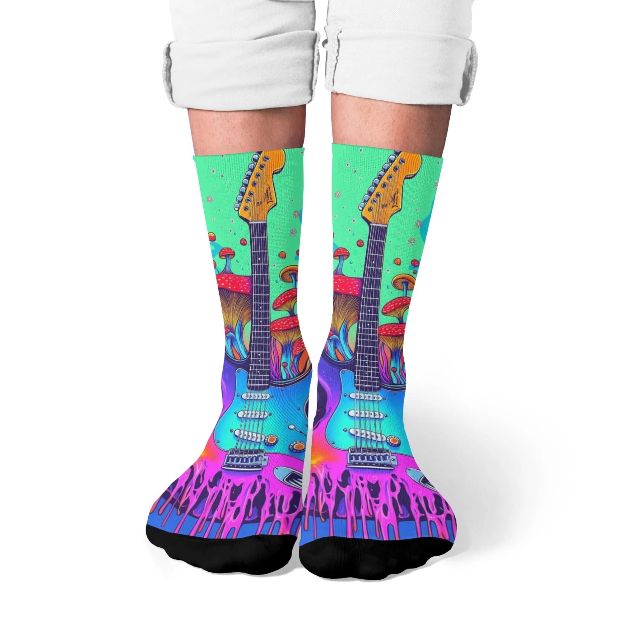 Men's socks with pop music for psychedelic rock guitar, novelty, fun and fun socks, hip hop-fashioned crazy socks, retro style Harajuku
