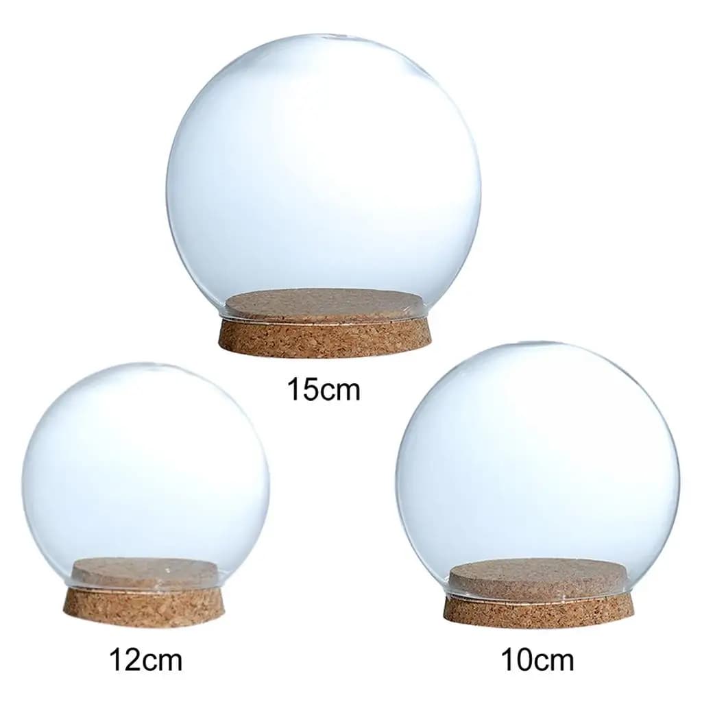 Terrario a cupola in vetro a forma di palla con mini decorazione paesaggistica per piante con base in legno