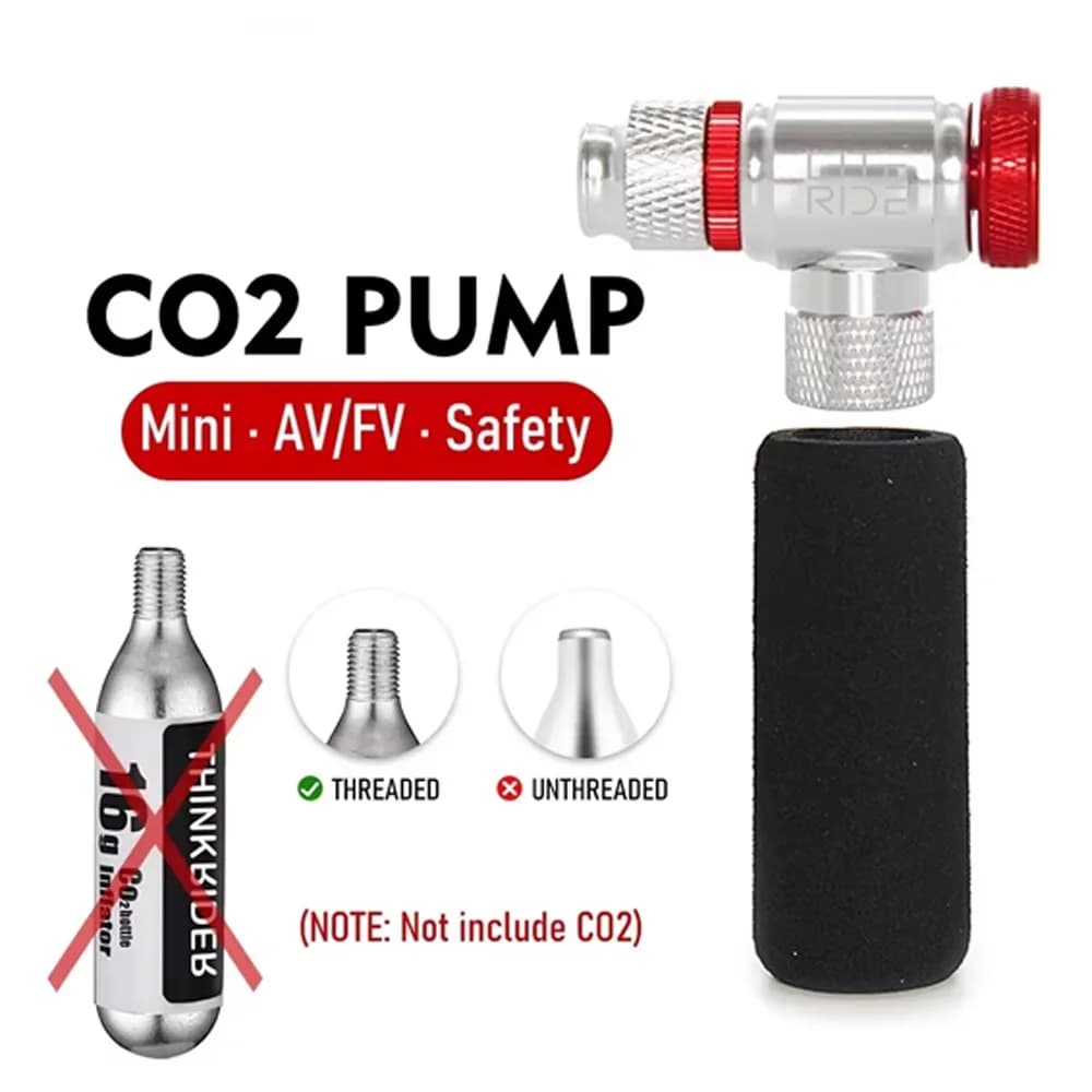ThinkRider Pompa CO2 per bicicletta Adattatore Schrader Presta Gonfiatore bici Tubo per pneumatici in alluminio Mini dimensioni Pompe MTB Cartuccia CO2