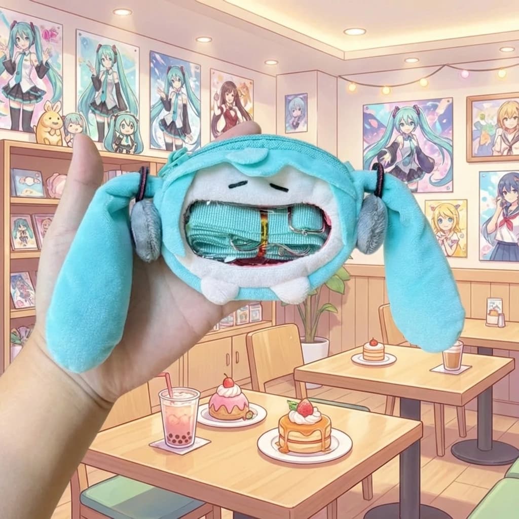 Portamonete e Custodia per Auricolari Hatsune Miku in Peluche, con Design Cartone Animato Carino, Portachiavi a Tracolla e Ciondolo per Borsa, Accessori Cosplay Anime, Regalo