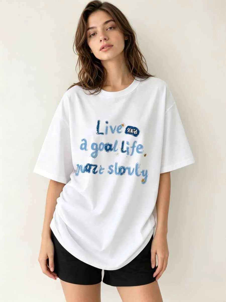 T-Shirts Girls Cloud Viewing Cotton Sky Watching Short Sleeve Design Element Fashion Statement Casual Everyday Upward Looking