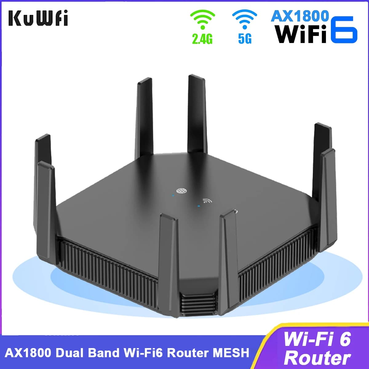 KuWFi AX18000 WiFi Router 2.4GHz 5GHz Dual Band WiFi6 Gigabit Ethernet Port with High-Gain Antennas AP Repeater Mode WPS MESH