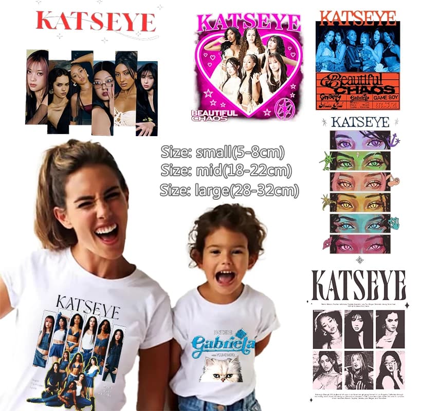 Ragazze Gruppo KATSEYE Adesivo per trasferimento di calore Cartoon Idol stampato per T-shirt Felpa con cappuccio Abbigliamento Toppe fai da te Ferro su applique di trasferimento