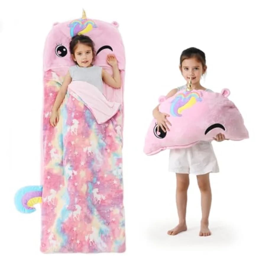 Sacco a Pelo Morbido per Bambini 2-in-1 con Cuscino, Tappetino per il Sonno per Asilo Nido, Viaggi e Regali, per Bambini dai 3 ai 12 Anni