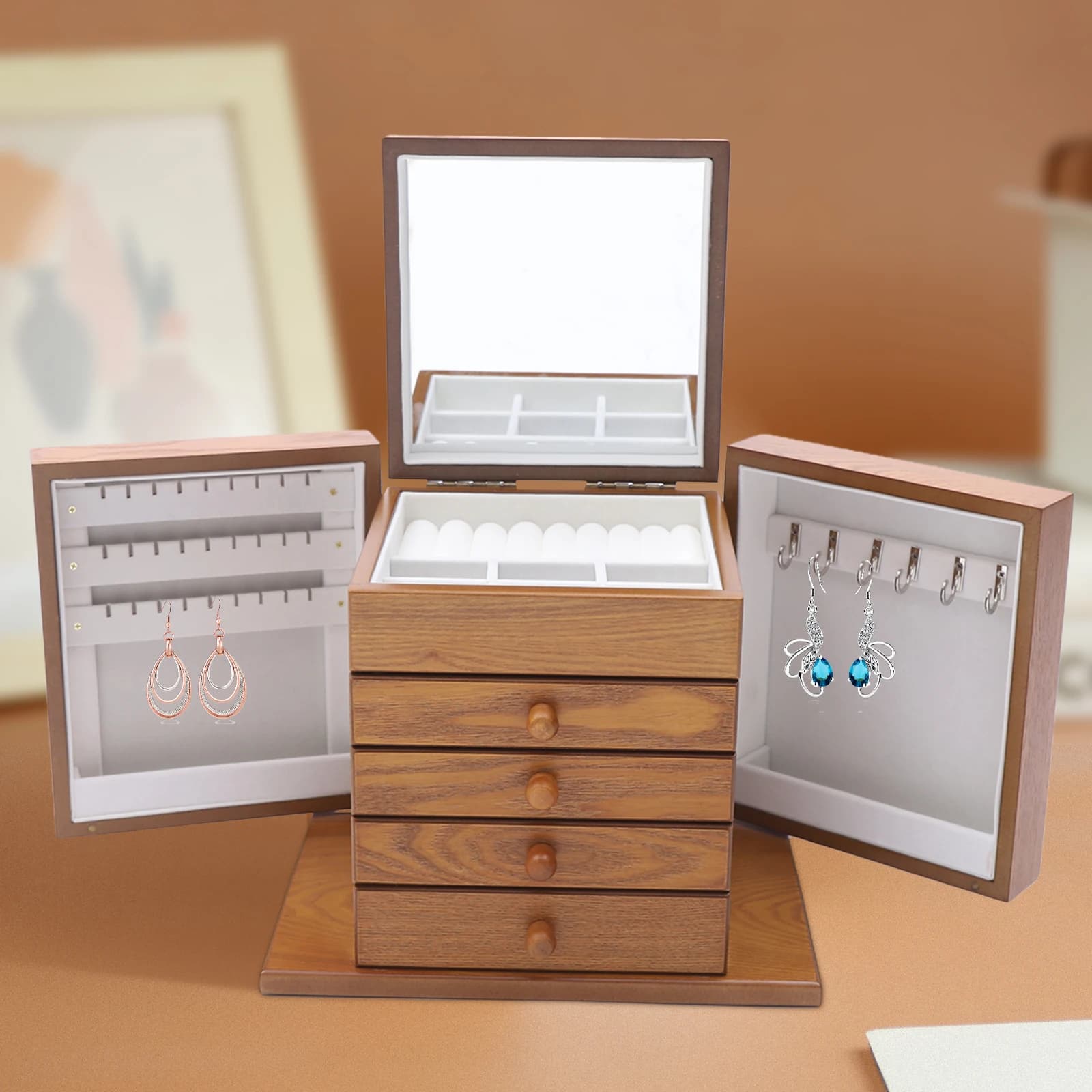 5-Tier Jewery Box, Large Capacity Jewery Box, Multi-purpose Storage Box for Storing Rings, Earrings, Bracelets, Watches