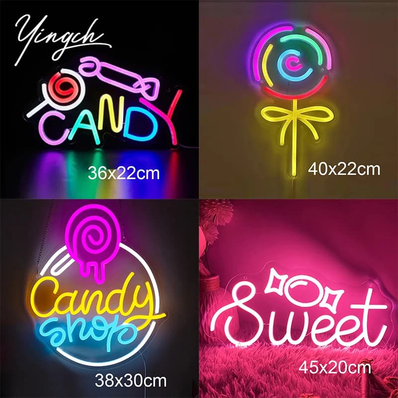 Candy Neon Sign Light LED personalizzato Lollipop Neon Decorazione Luci pubblicitarie Logo per negozio Negozio Mall Wall Art Live Room Gift