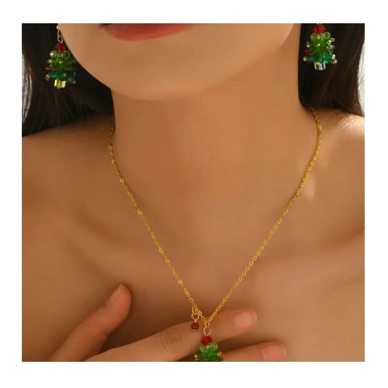 Set di collane da donna Wind, design geometrico a forma di albero di Natale, orecchini con cristalli intarsiati, gioielli versatili