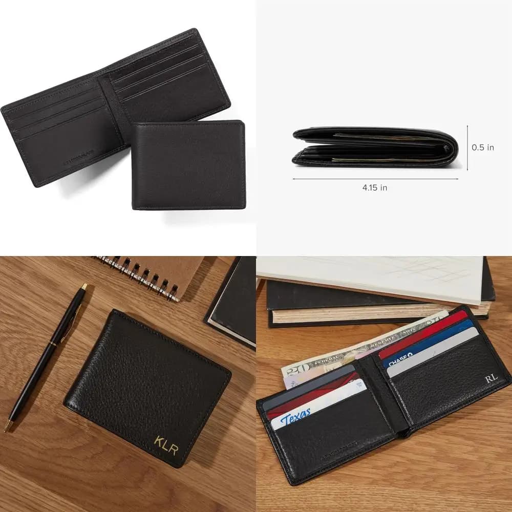 Portafoglio sottile da uomo in pelle con 6 scomparti per carte, scomparto per banconote e 2 tasche interne - Design minimalista