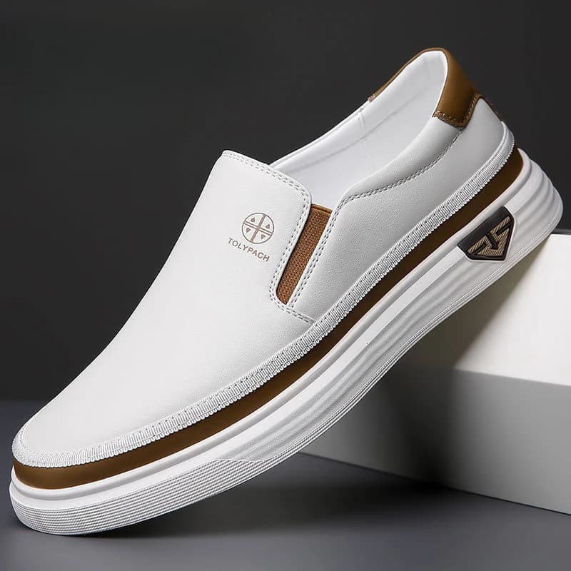 Scarpe in pelle fatte a mano da uomo Scarpe casual di lusso Mocassini maschili bianchi Mocassini Appartamenti formali da ufficio Scarpe slip on da esterno per uomo