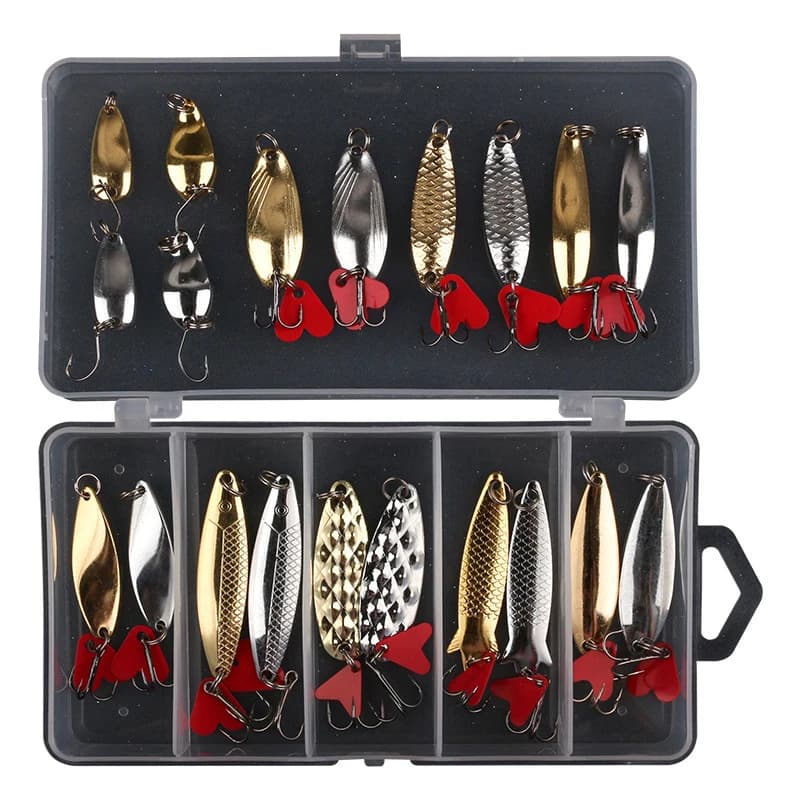 20 Pz/set Metallo Jig Cucchiaio Spinner Richiamo di Pesca Wobbler Set di Esche Con Attrezzatura Da Pesca Box Kit Per Richiamo di Pesca Esca Set