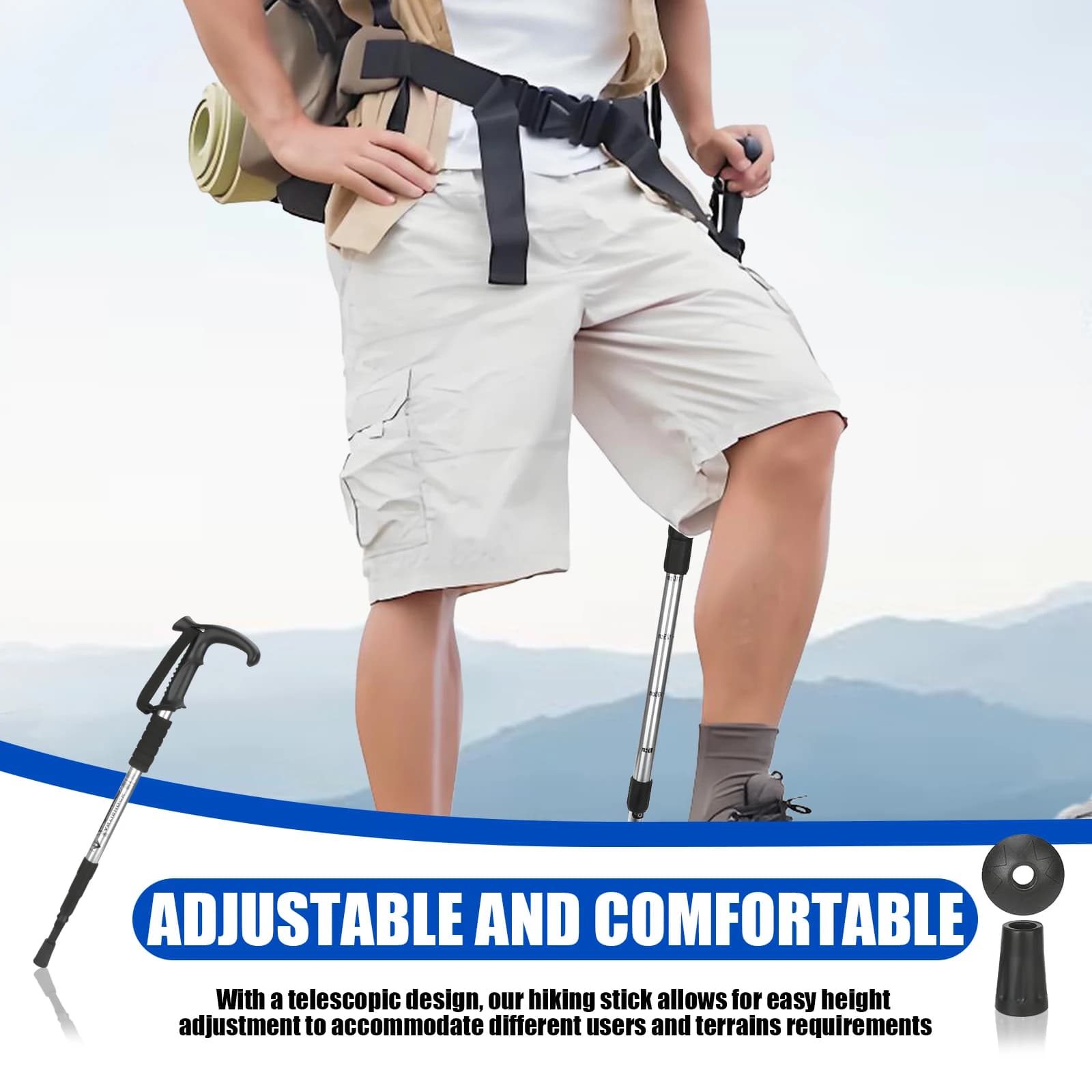 Aluminum Alloy Walking Stick for Hiking Men Women Telescopic Trekking Pole Lightweight Climbing Staff Outdoor Sport Gear