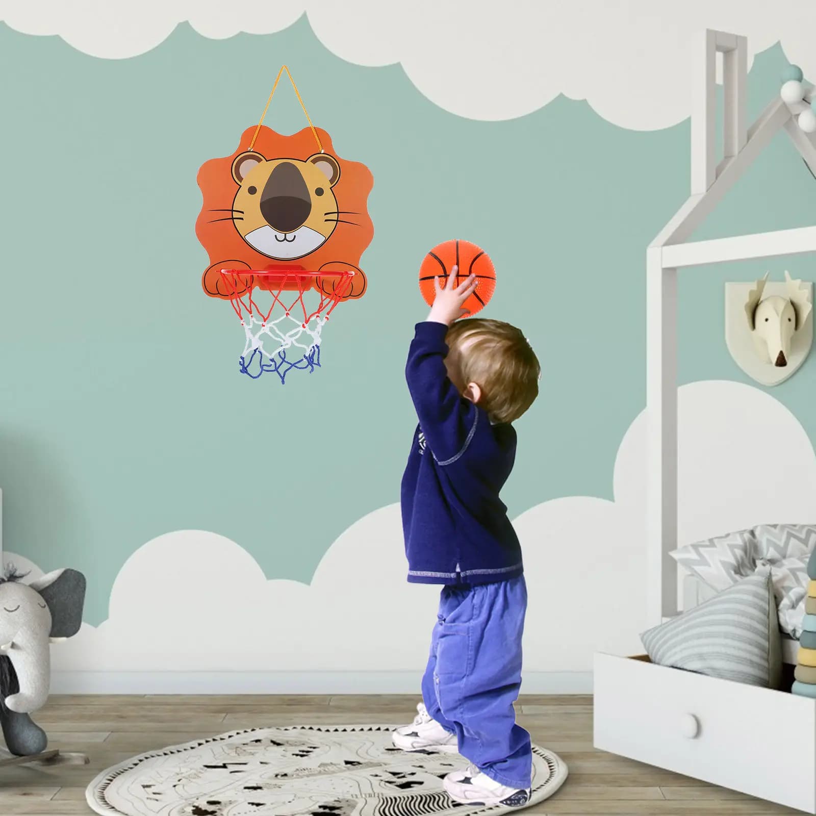 Indoor Basketball Set with Foldable, Mini Basket and Inflatable Ball, Lightweight and Portable for Home and Office