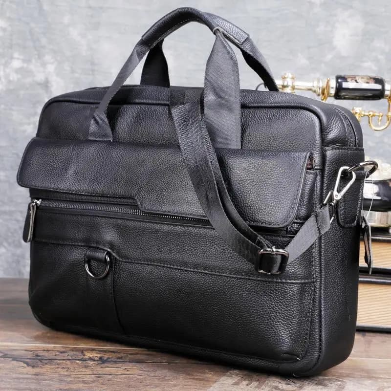 Men's Large Leather Bag for Businessman Travel Bag A4 Paper Shoulder Bag for Laptop 14 Inch Men's Folder