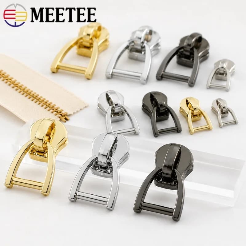 20Pcs 3#5#8#10# Metal Zipper Sliders D Ring Puller Replacement Head Bag Jacket Repair Sewing Zip Closure Accessories Kit Craft