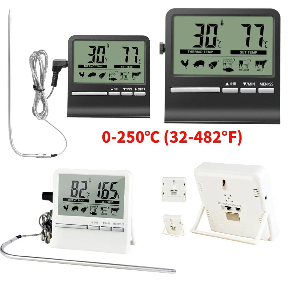 Termometro da Cucina con Ampio Display LCD, Sonda per Barbecue, Forno, Carne, Cottura e Forno all'Aperto, con Allarme e Timer, Strumento di Misurazione