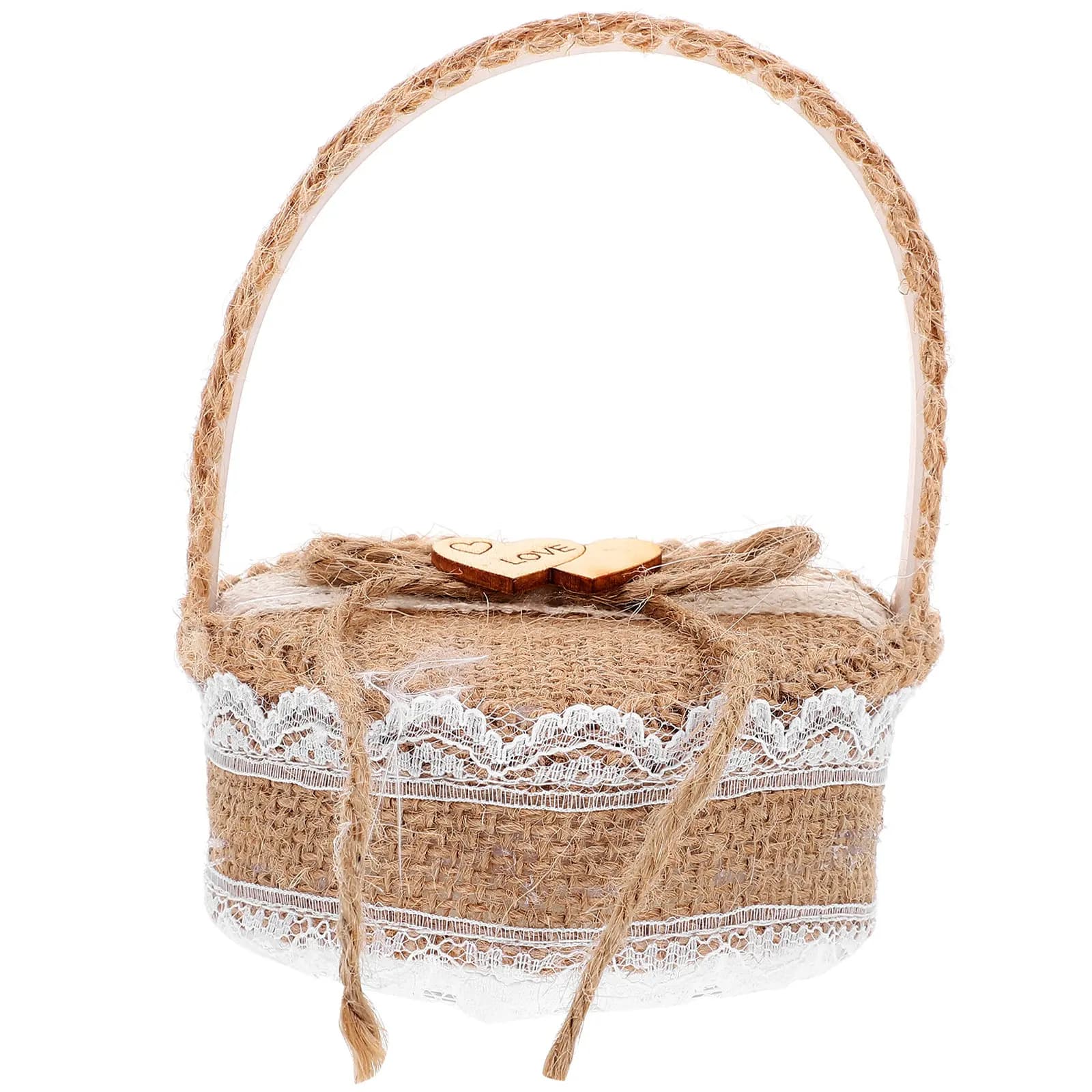 Rustic Wedding Ring Basket Delicate Wood Fabric Storage Holder Protective Organizer Lightweight Compact for Engagement Bridal