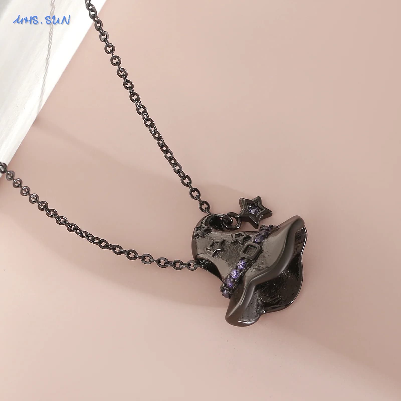 MHS.SUN New Black Witch Hat Pendant Necklace For Women Gothic Magic Hat Charm Clavicle Chain Halloween Jewelry Festive Gifts