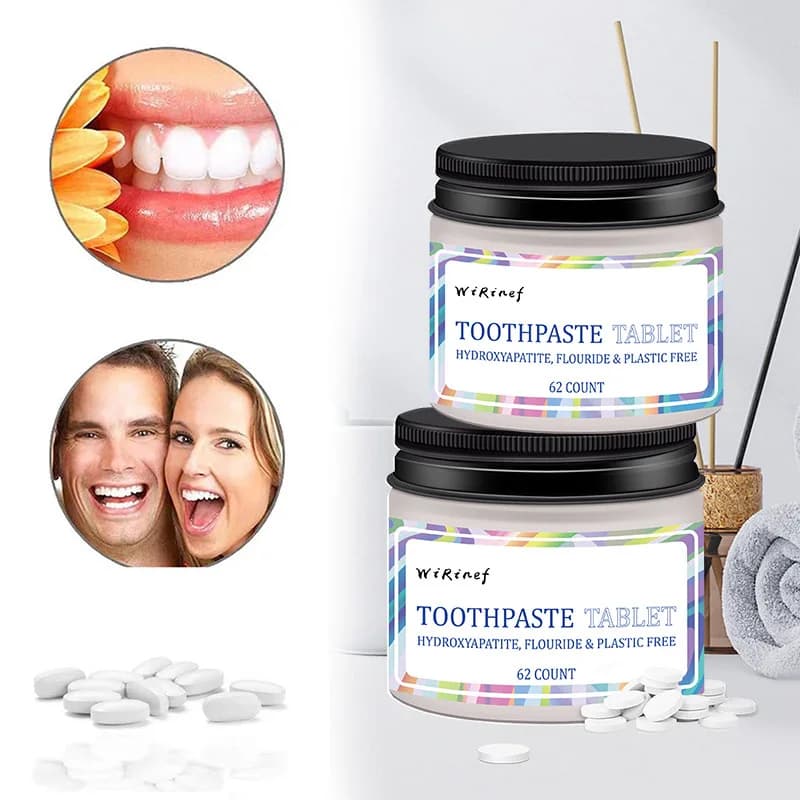 62 pz/scatola Compresse di Dentifricio Masticabili per Rimuovere le Macchie, Alito Fresco, Viaggio, Sbiancamento Naturale dei Denti, Cura Orale Dentale
