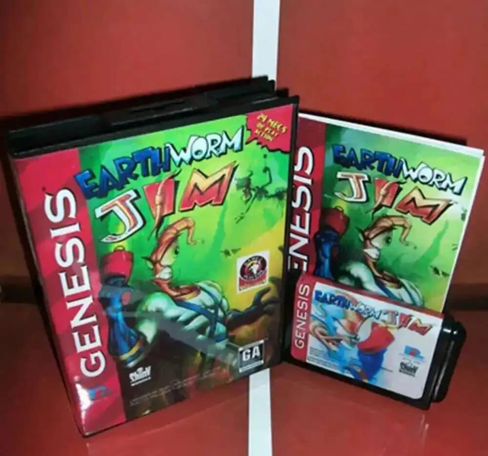Earthworm Jim con scatola e cartuccia manuale per scheda di gioco Sega MD a 16 bit, sistema Megadrive Genesis