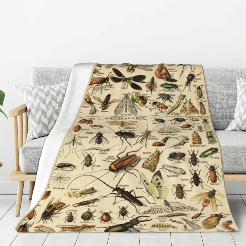 Coperte in flanella calda con insetti personalizzati in stile francese per camera da letto e ufficio