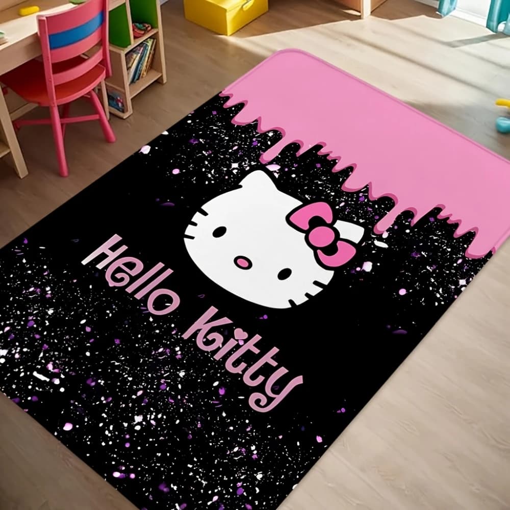 Pink Drip Glitter Hello Kitty Letter Print carpet, Cute Home Decor Mat For Living Room Sofa & Kids Bedroom Indoor Home Rug