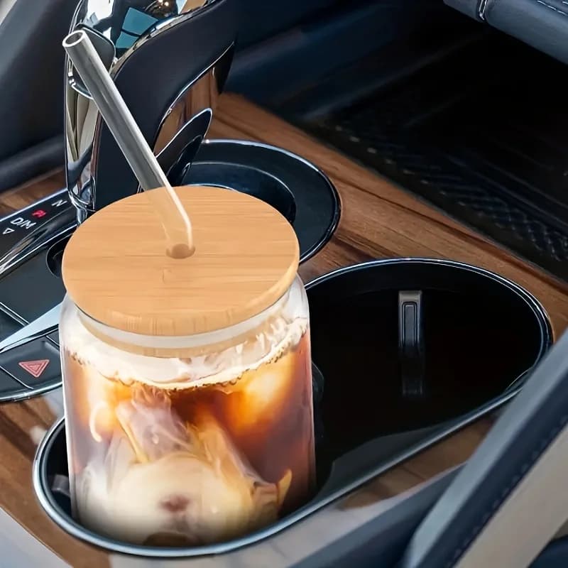 Set da 1/2/4/6 Bicchieri in Vetro a Forma di Lattina con Coperchio e Cannuccia, 350ml/550ml, Trasparenti per Bubble Tea, Succhi e Birra, Ideali per Bevande Fredde e Feste