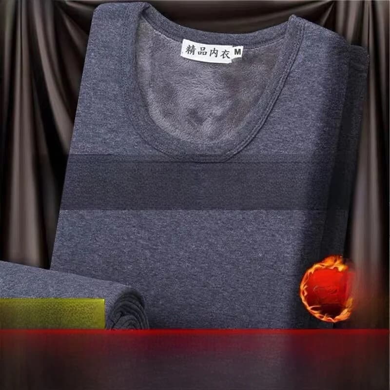 Men's Thermal Underwear Set Pure Cotton Fleece Lined Long Sleeve Long Pants Warm Comfortable Sleepwear Home Clothes