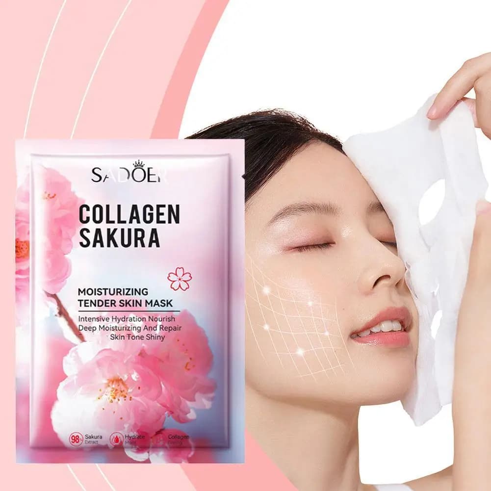 5 pezzi collagene Sakura maschera per il viso cura della pelle del viso idratante schiarente idratante rassodante maschere per il viso maschera per il viso