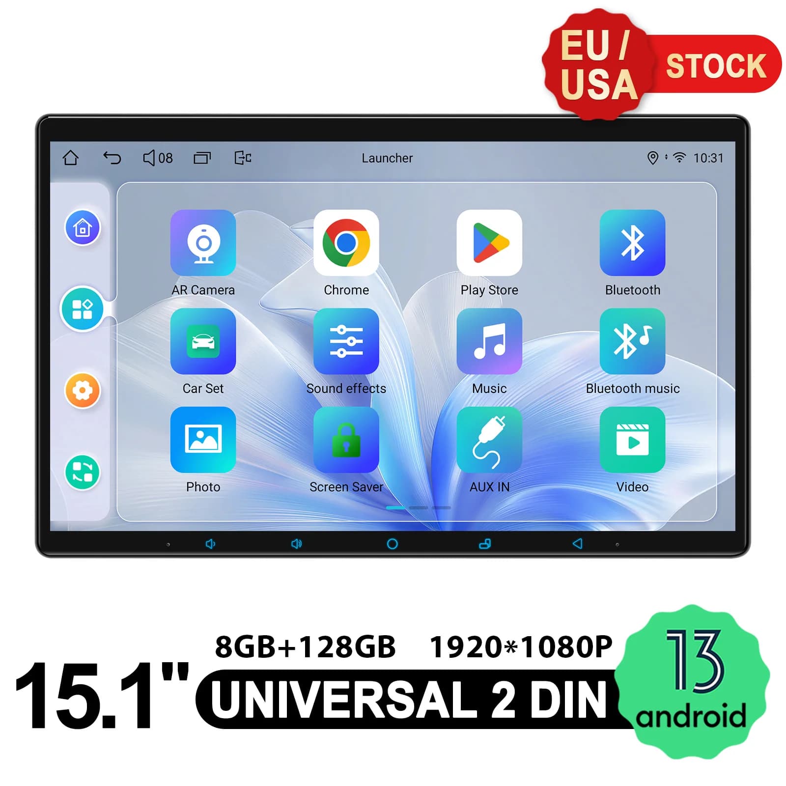 JOYING 15.1 "Android 13.0 Autoradio con Bluetooth/USB/FM/AM Lettore Multimediale MP5 Chiamate in Vivavoce Spedizione Veloce UE/USA