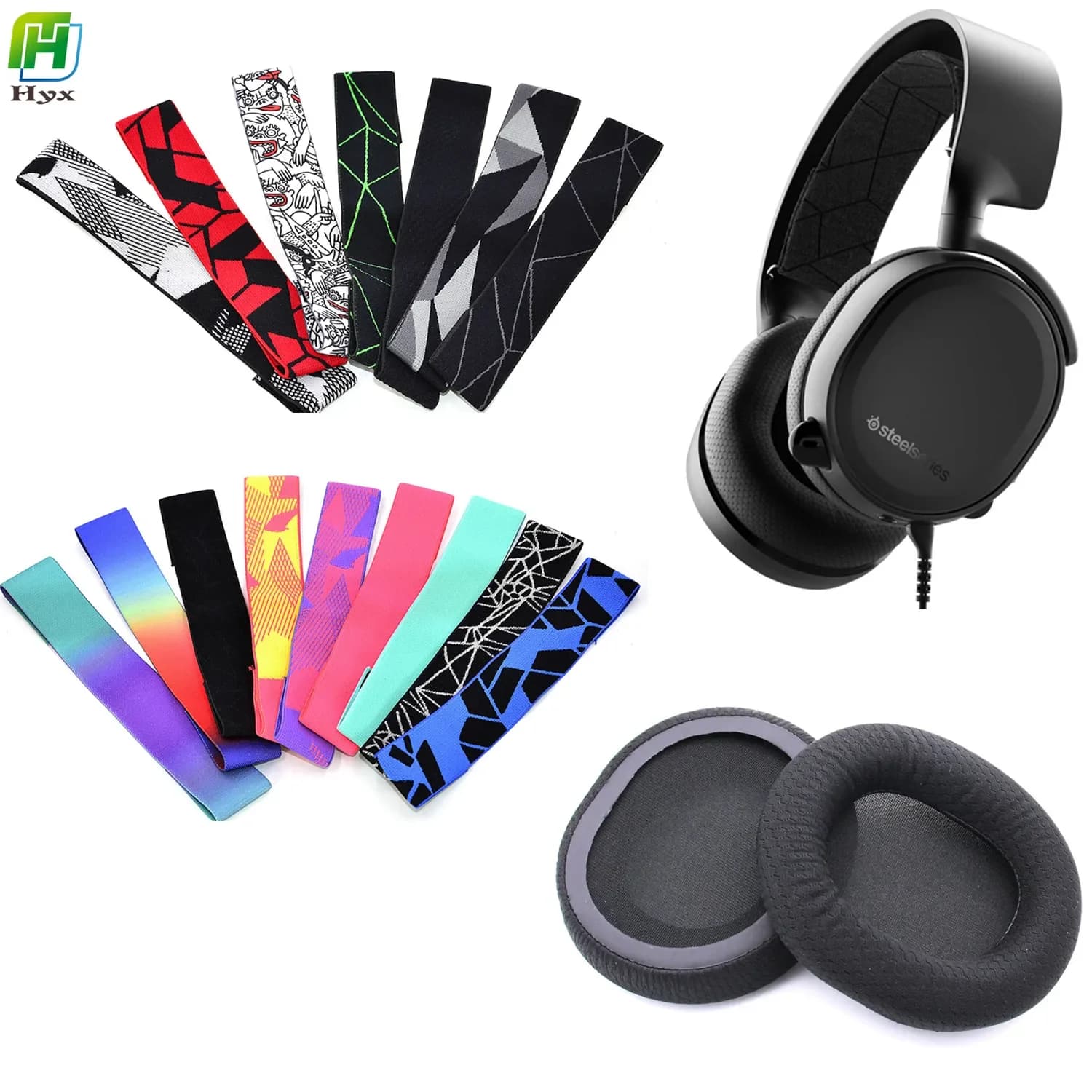 HYX For SteelSeries Arctis 3 5 Over-ear Gaming Headphones Foam ear cushions Foam cushions Elastic band replacement