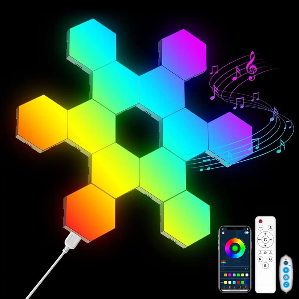 Luce esagonale a LED RGB Lampada da parete per interni Bluetooth APP Telecomando Luce notturna Computer Sala giochi Decorazione Comodino camera da letto