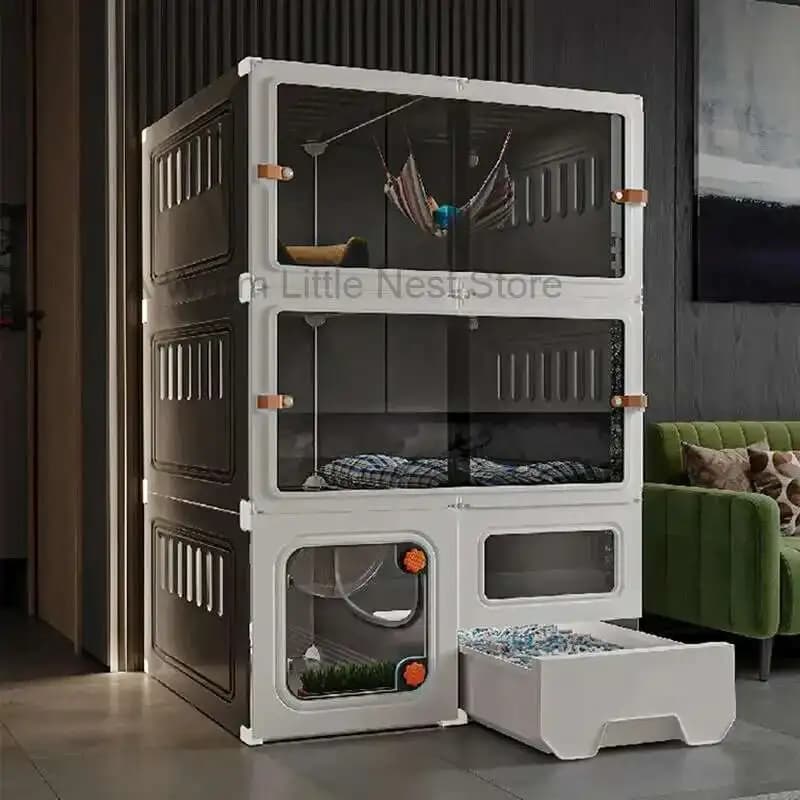Casetta per gatti moderna e minimalista Lettiera per gatti Gabbia per gatti integrata Luce di lusso Grande spazio libero Gabbie per interni domestici per gatti