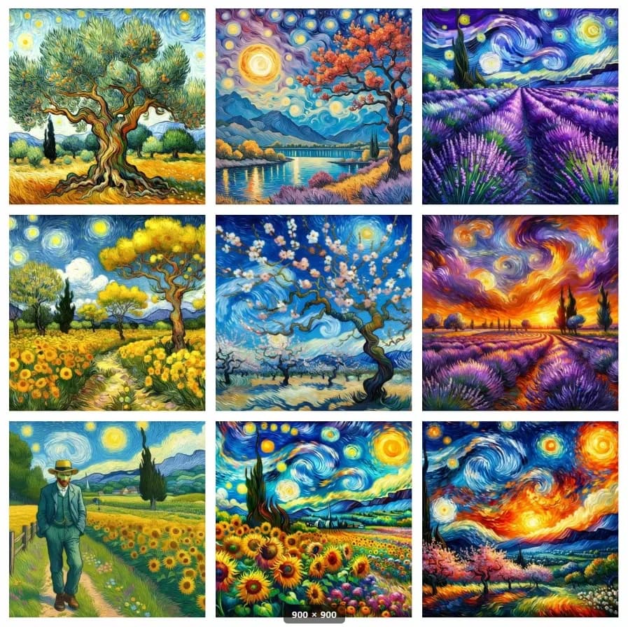 Pittura Diamantata 5D Fai da Te: Albero della Vita di Van Gogh, Paesaggio Floreale e Lunare - Mosaico a Punto Croce per Decorazioni Domestiche