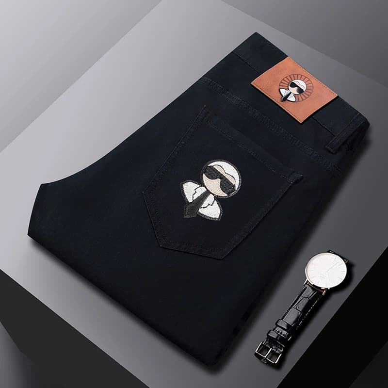 Jeans da Uomo alla Moda, Gamba Dritta Elasticizzata, Pantaloni in Denim Casual Slim Fit, Design di Lusso, Pantaloni Classici da Uomo