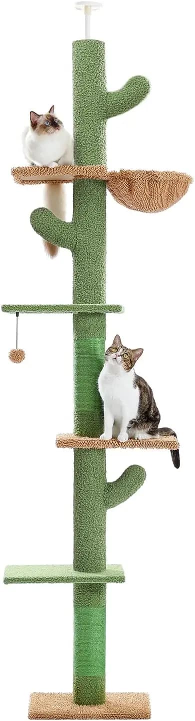 Torre per Gatti Regolabile da Pavimento a Soffitto con 5 Livelli, Amaca e Tiragraffi per Gatti da Interno