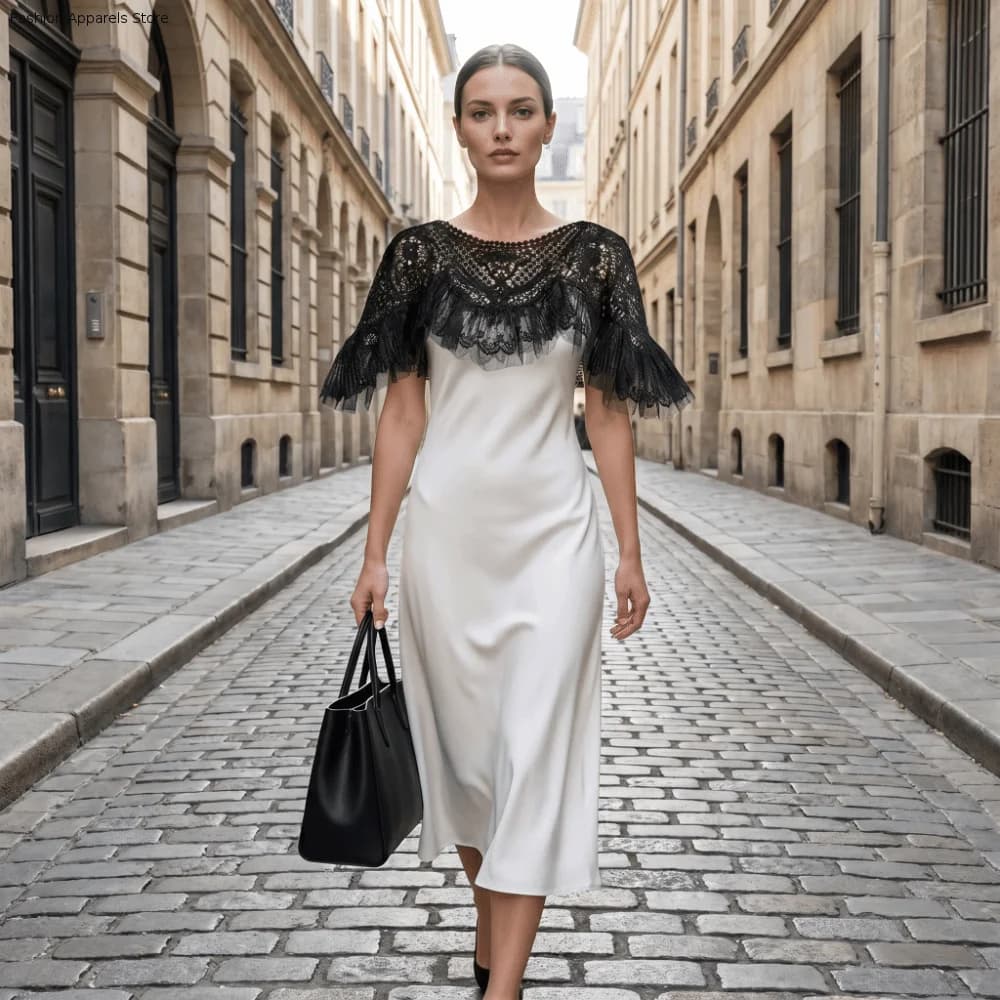 Nuovo Sciarpa/Cappa Vintage Cheongsam in Pizzo Crochet con Bordo in Rete Traforata, Bianco, in Poliestere, per Sposa