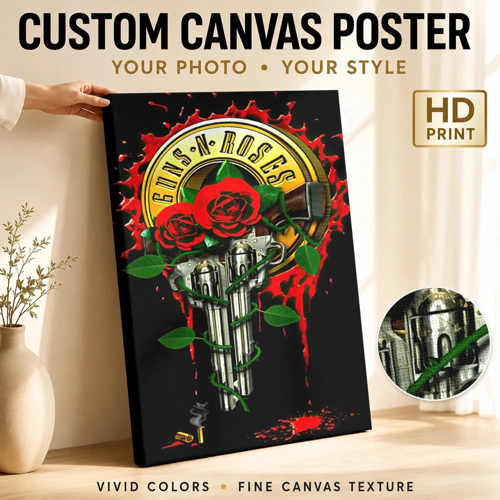 Guns N' Roses Logo Framed Canvas Print Poster Personalized Photo Modern Pop Culture Wall Paintings Decoration for Home Theater