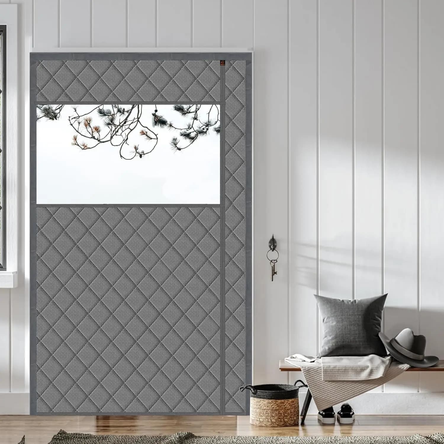 Tenda magnetica termoisolante per porta, adatta per porte di dimensioni 40" x 80", tessuto resistente e impermeabile, imbottitura in fibra di poliestere, resistente alle intemperie