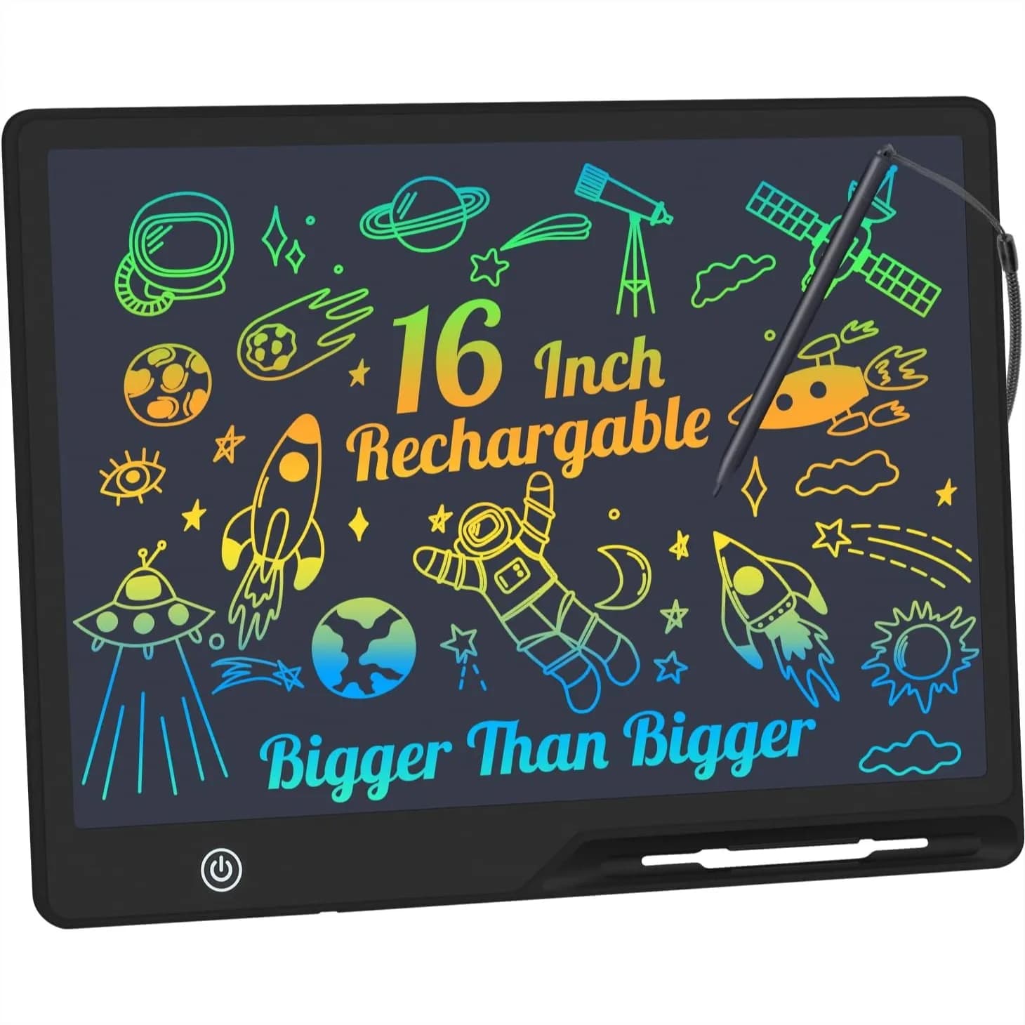 Tablet LCD da 16 pollici per scrittura, lavagna colorata per bambini 3-7 anni, blocco da disegno ricaricabile con stilo, educativo e portatile