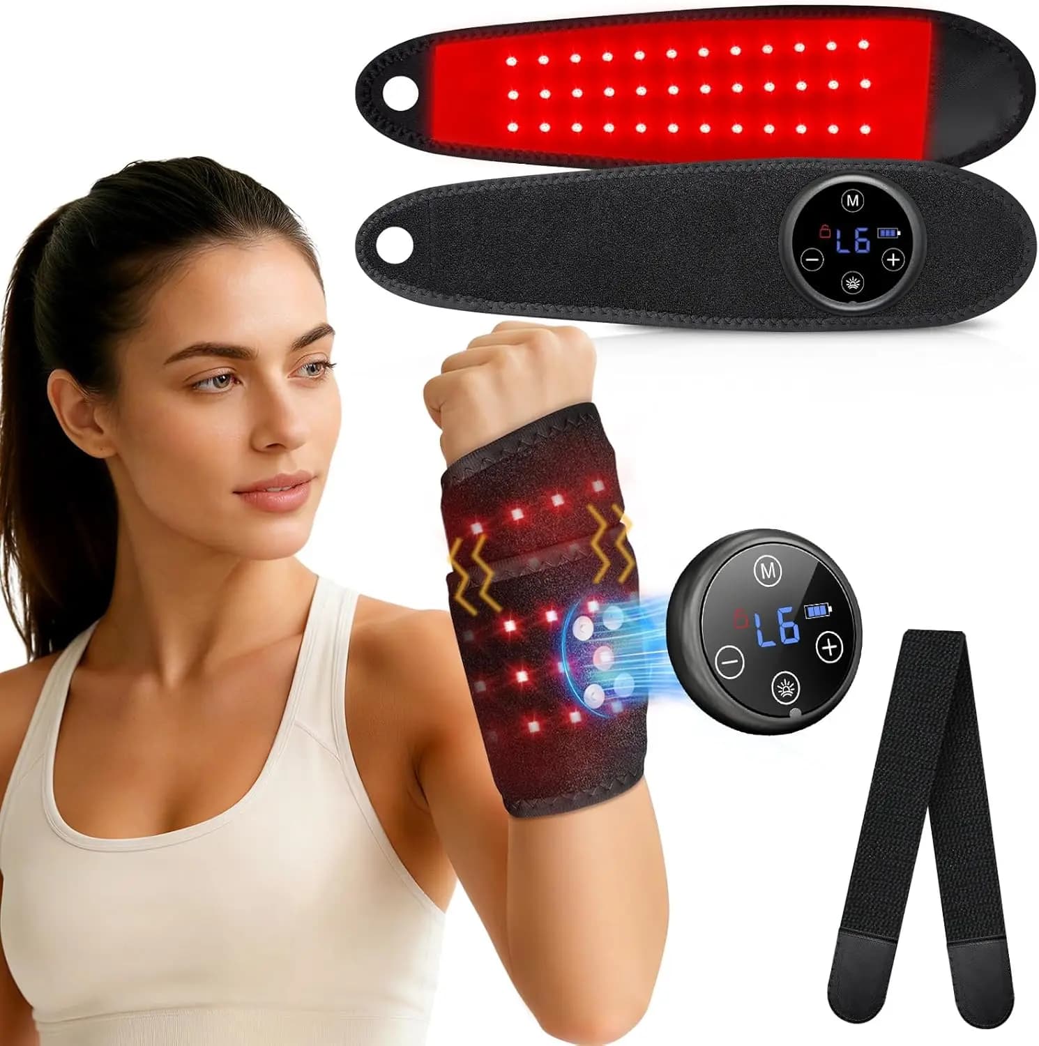 Fascia da Polso Terapeutica a Luce Rossa Potenziata con Calore e Massaggio, Controller Wireless per Alleviare il Dolore a Mani, Ginocchia e Caviglie